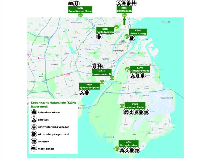 Kort over Københavns Naturskoles baser